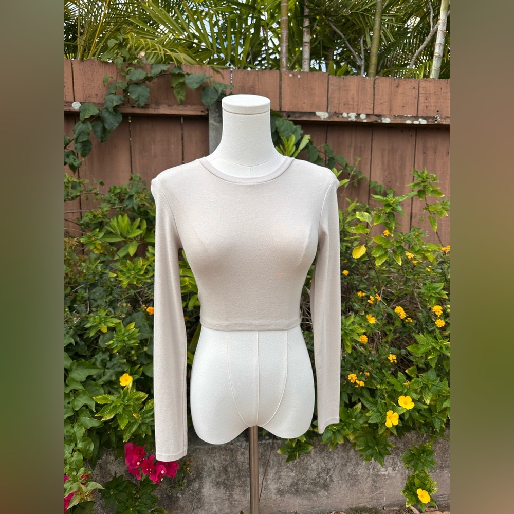 Zara Long Sleeve Body Con Top Beige Size S